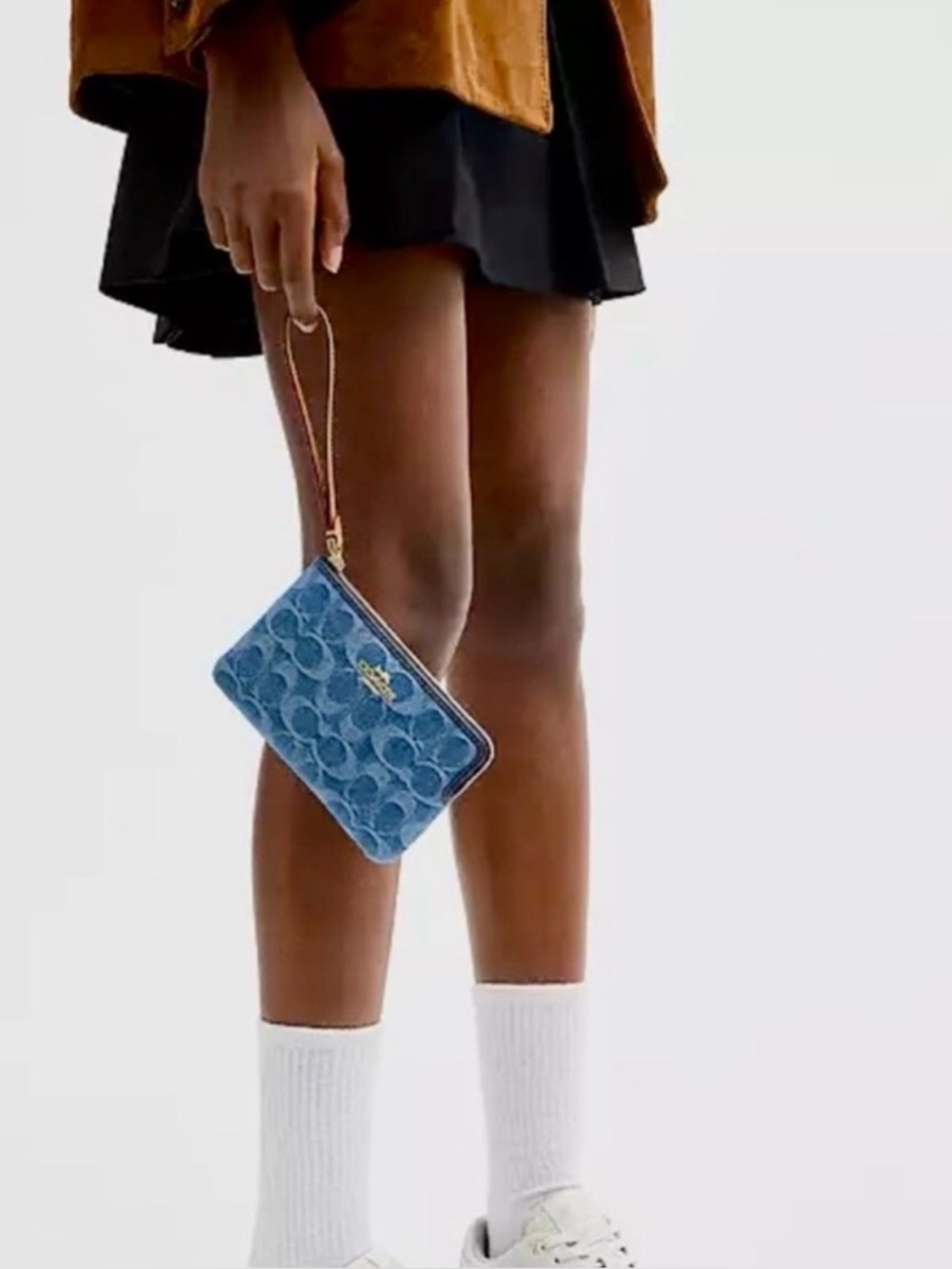 Coach Blue Signature Denim Wristlet with Brown Strap - Picture 6 of 6